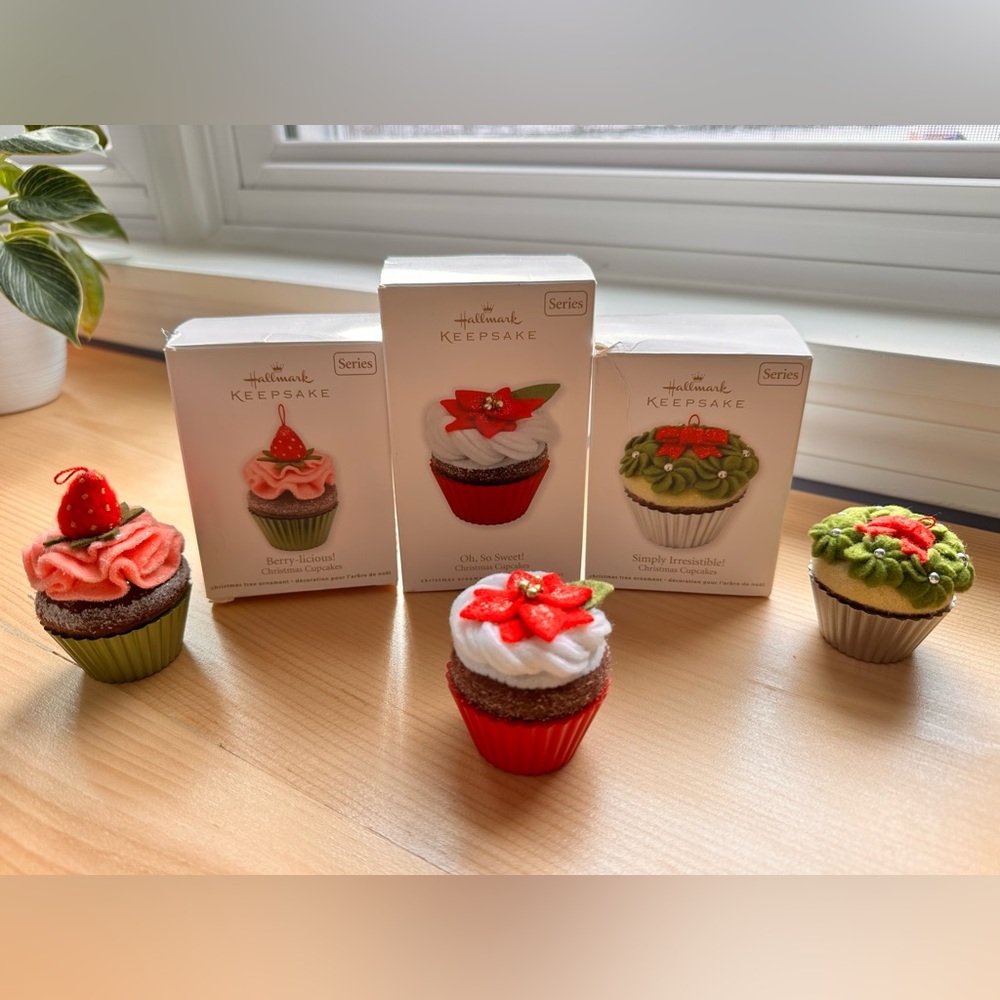 3 Hallmark Keepsake Cupcake Ornaments with original boxes